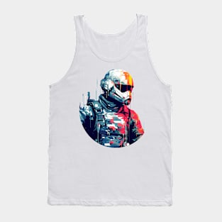 Man With Helmet Video Game Character Futuristic Warrior Portrait  Abstract Tank Top